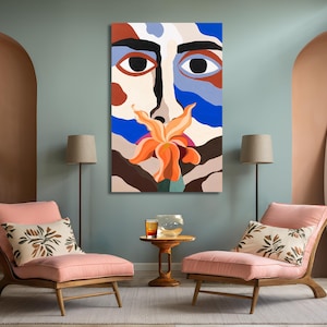 Współczesny oryginalny, bardzo duży obraz akrylowy na płótnie, „Język” 100 cm x 150 cm, dzieło sztuki XL, kolorowe, żywe, ręcznie malowane