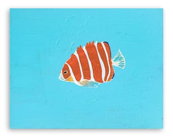 Tropical Stripes – Hand-Painted Acrylic Fish on Canvas 17”x21”  (44x54 cm)