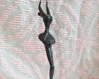 Vintage Mid Century Ballerina Wood Carve Statue 14" Tall