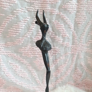 Vintage Mid Century Ballerina Wood Carve Statue 14&quot; Tall