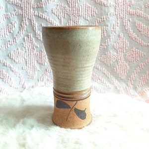 Vintage Studio Stoneware Pottery Leaves Pattern Vase 10&quot; Tall