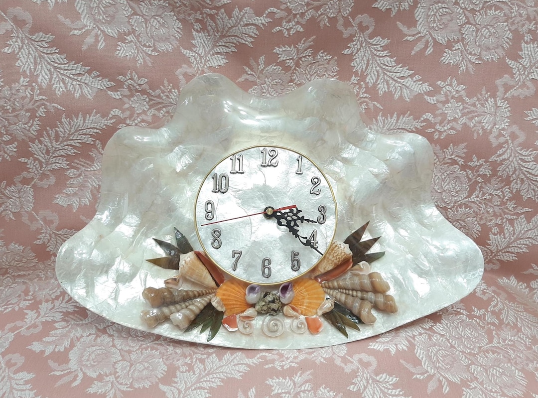 Vintage Capiz Shell Clock Quartz Beach Scene NIB - Etsy