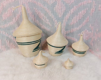 Vintage Rwandan Storage Peace Nesting Baskets Set of 5 Hand Woven African Agaseke