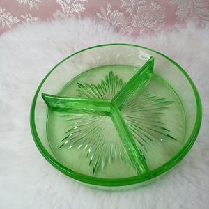 Vintage Vaseline Glas Uranium Glowing Depression Glas Multi Fach Schale