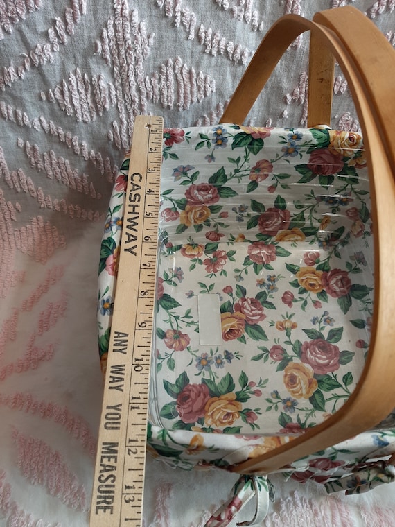 Vintage Longaberger Basket Handwoven With Rose Floral Lining 13
