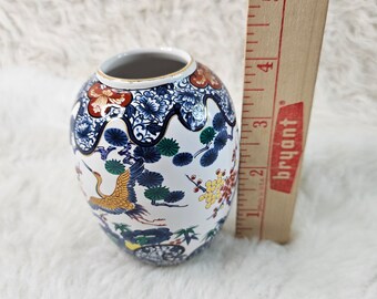 ヴィンテージ装飾磁器デザインつぼみ花瓶 - 日本製 - 鷺鶴 - 9.5 CM