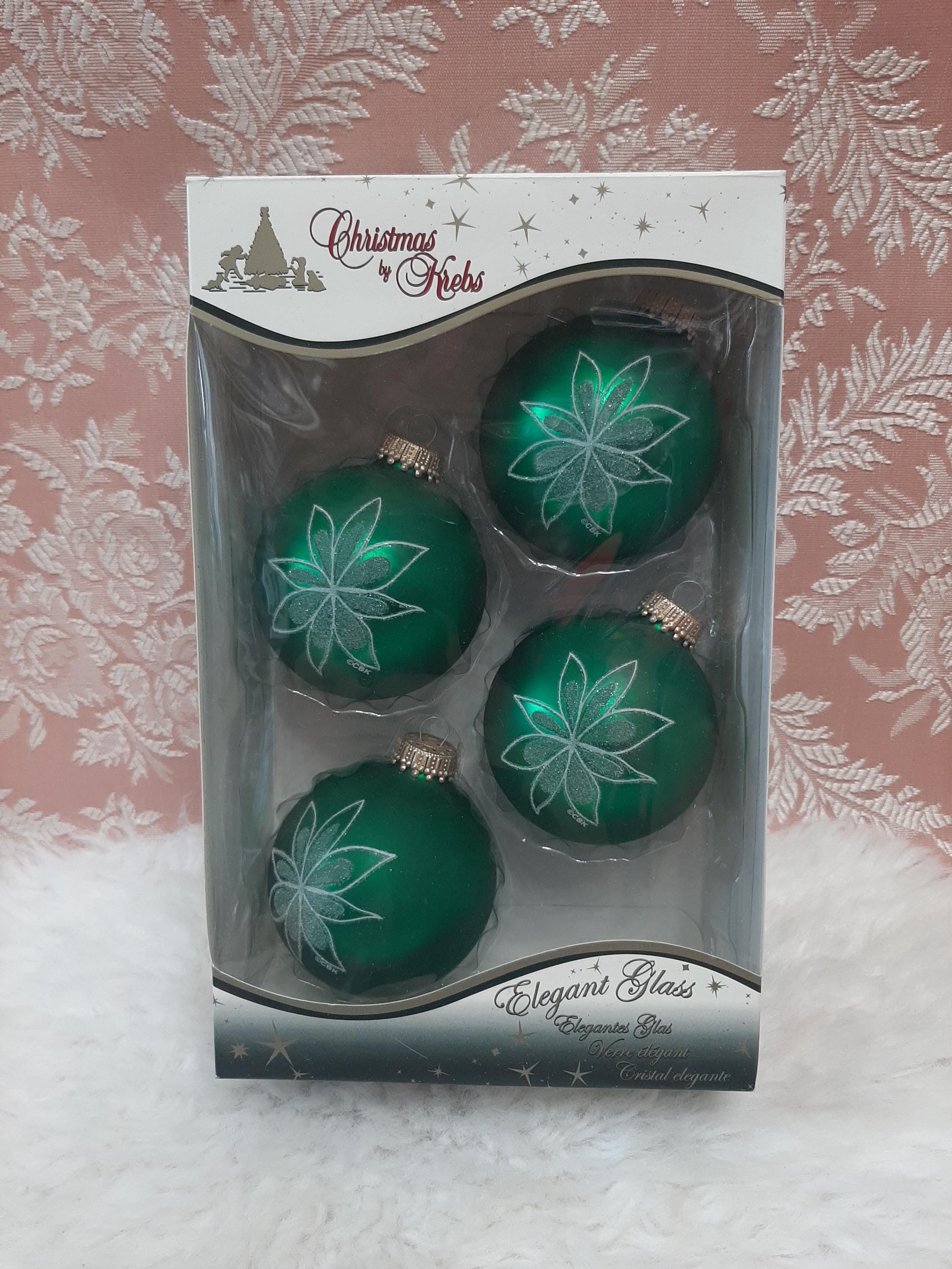 Krebs クリスマスオーナメント ヴィンテージ【期間限定値下げ】 Vintage Christmas by Krebs Green W/ Poinsettia Round Ball Glass