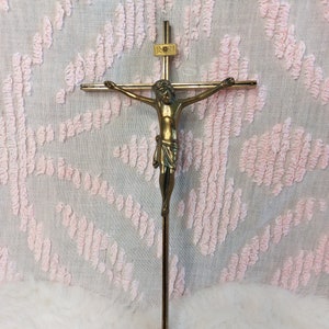 Vintage GIECUS Brass Crucifix Cross INRI Made in West Germany 10&quot; Tall