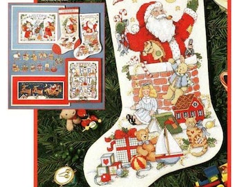 Dimensions du bas du Père Noël dans la cheminée conçu par Susan Winget, modèle de point de croix PDF, tableau de broderie, tableau de broderie à faire soi-même
