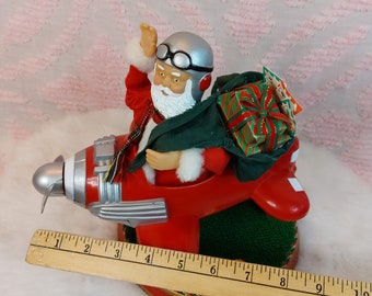 Vintage 80s Gemmy Industries Musical Santa Claus in Airplane