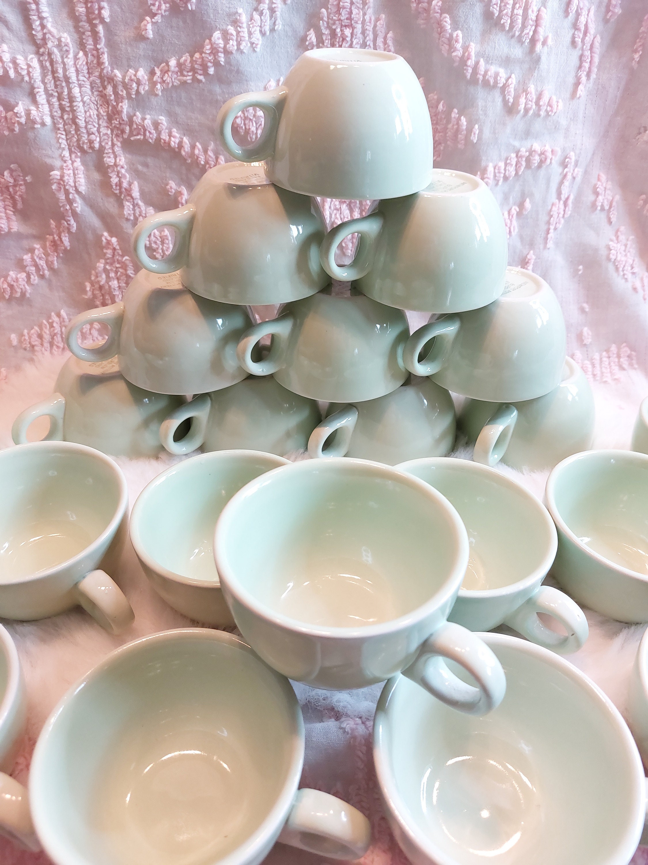 Vintage Newport Pottery Burslem England Vitrified Jade Green Cup