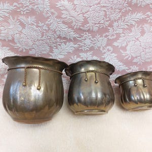 Vintage MCM Brass Planter Pot with Twisted Rope Details Set of 3 Made in India