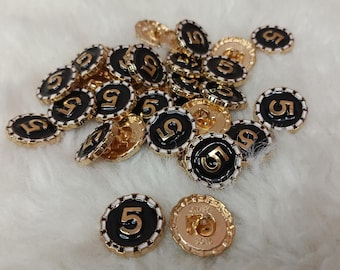 6 botones metálicos con número 5: Reemplazo de adornos de abrigo dorado y blanco de 20 mm (0,75 pulgadas) #QW32-3016