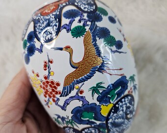 ヴィンテージ装飾磁器デザインつぼみ花瓶 - 日本製 - 鷺鶴 - 9.5 CM