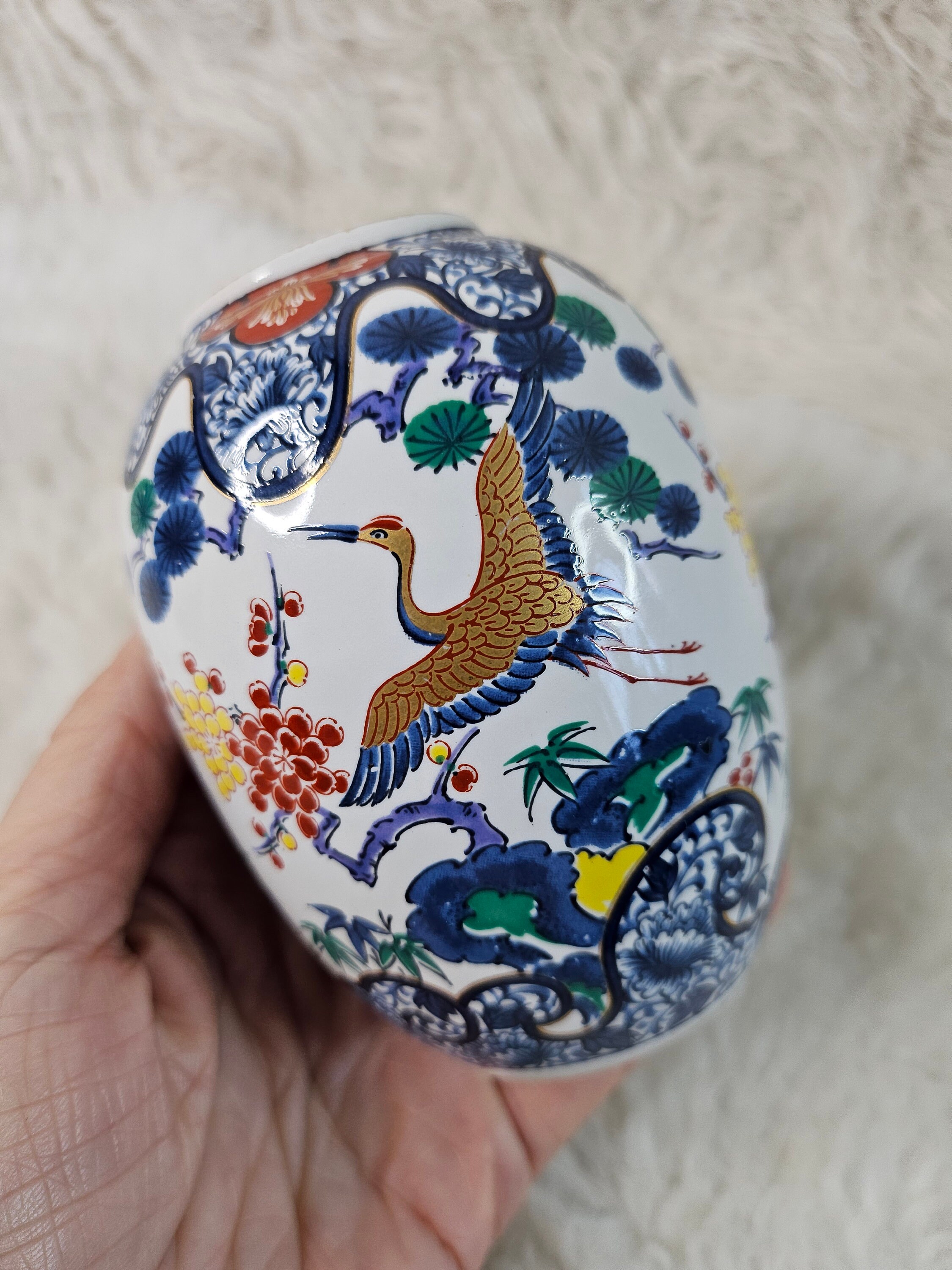 ヴィンテージ装飾磁器デザインつぼみ花瓶 - 日本製 - 鷺鶴 - 9.5 CM