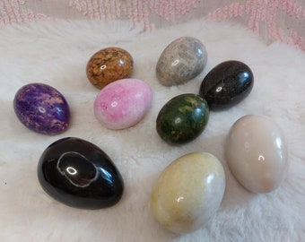 Vintage Genuine Alabaster Hand Carved Mix Colour&Size Egg Lot of 9