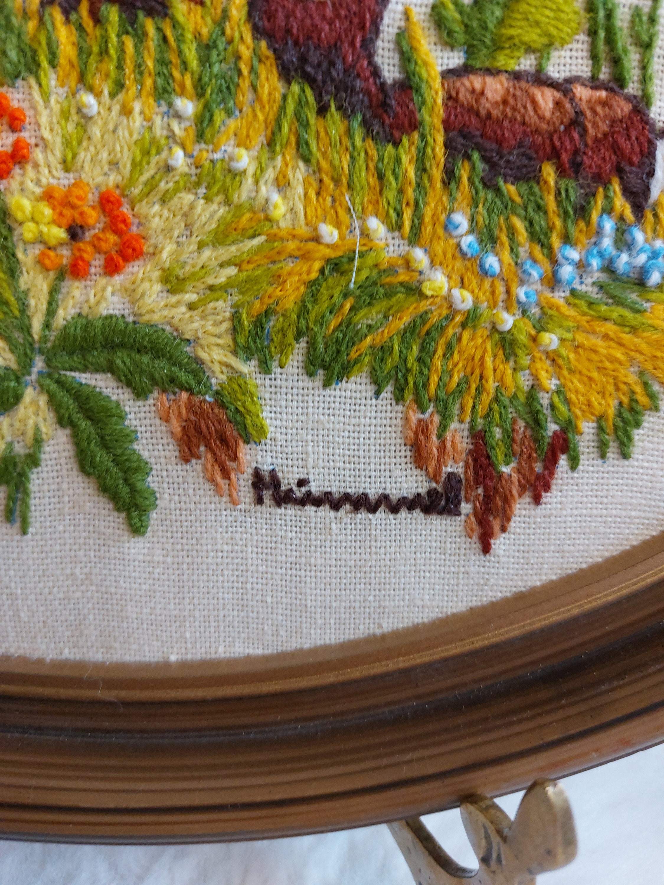 Vintaeg 70s Hummel Finished Needle Point Framed Picture 14.5