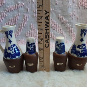 Vintage Hakusan Porcelain Blue Oriental Pattern Pepper /Salt / Oil/ Vinegar Set of 4 Made in Japan image 10