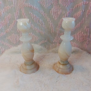 Vintage Onyx Mable Candle Stick/Holder 8.5&quot; Tall Lot of 2