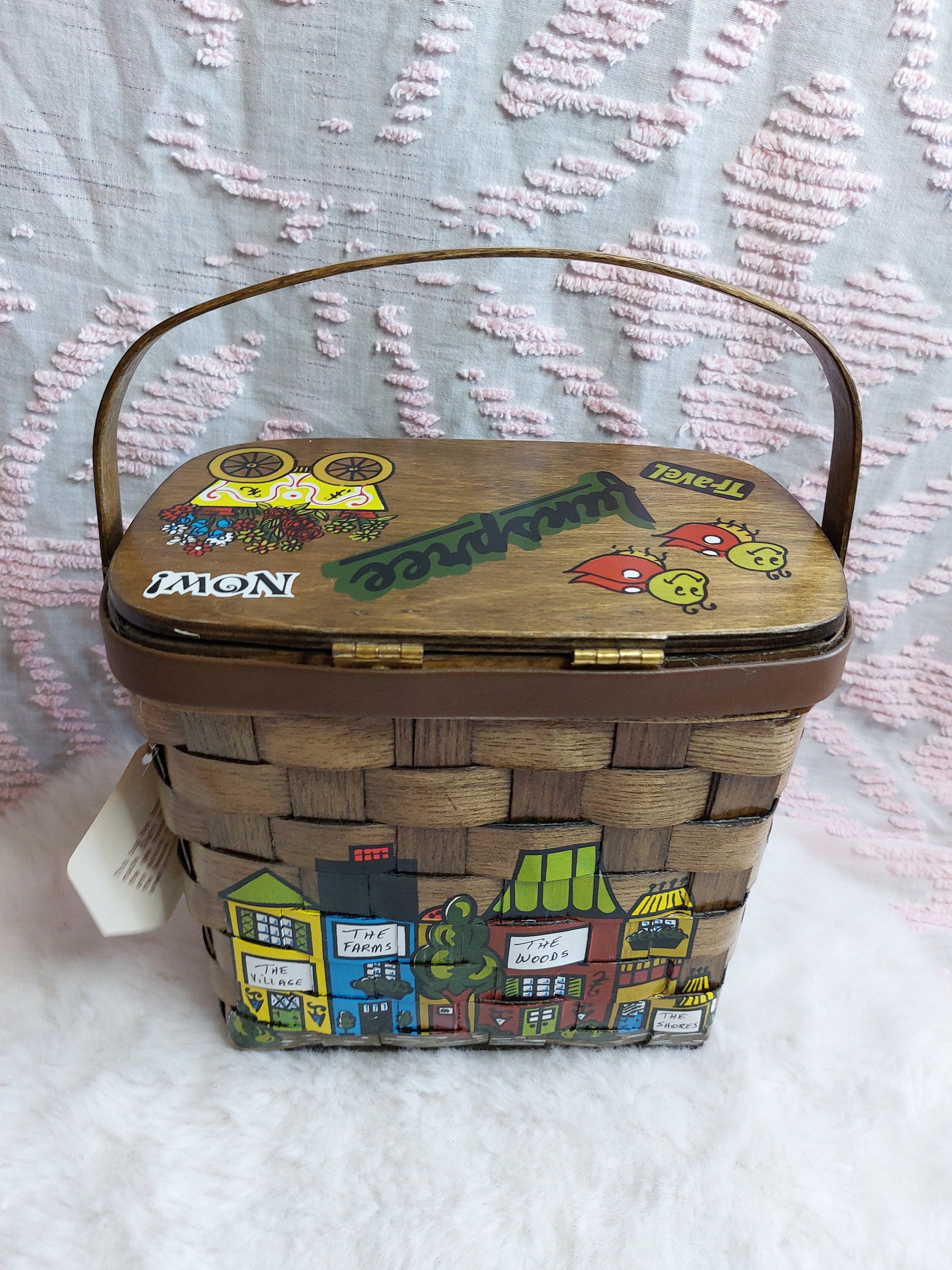 カロナン　バスケットバッグ ミシシッピ州カロナン・ジャクソン作、ヴィンテージの手描きカロナン