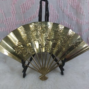 Vintage-Handfächer aus massivem Messing im orientalischen Stil angehoben Phoenix