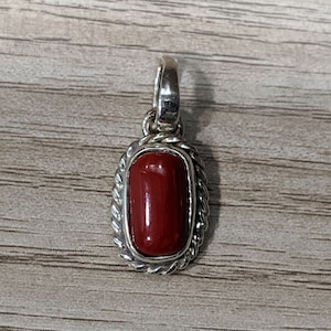 Original 5,6,7 Carat Cylindrical Red Coral Pendant in 925 Sterling Silver, Astrology Purpose Gemstone Pendant For Unisex