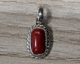 Pendentif Corail Rouge Naturel Plaqué Or - Fait Main, Vintage, Pierre Précieuse