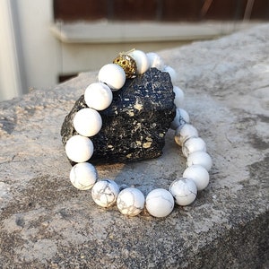 Howlite Bracelet- 100% Natural and Lab Certified AAA Quality Grade 8mm and 10mm Round Bead White Howlite Bracelet