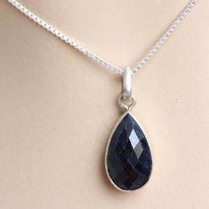 Blue Sapphire Pendant, Pear Shape sapphire Pendant, Silver Sapphire Pendant, 6.50 Carat Sapphire Pendant
