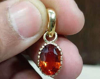 Natural Hessonite Garnet Pendant, Certified Oval Cut 4 to 8 Carat Hessonite Garnet/ Gomed Pendant in Panchdhatu for Astrology Purpose