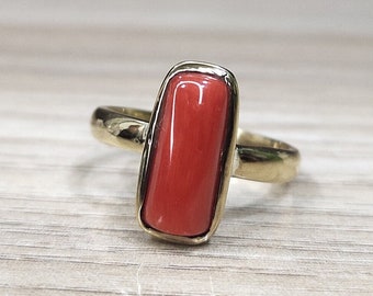 Adjustable Coral ring/ Moonga ring, Coral Ring In Panchdhatu Metal, Coral Ring For Men and Women, Natural Italian Coral, Gemstone Ring