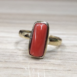 Adjustable Coral ring/ Moonga ring, Coral Ring In Panchdhatu Metal, Coral Ring For Men and Women, Natural Italian Coral, Gemstone Ring