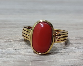 Lab Certified and Natural Oval Shape 7.25 Carat Red Coral Ring, Astrology Purpose Gemstone Ring For Men & Women, Stackable Ring