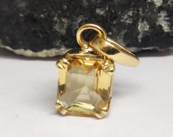 Natural Citrine Pendant • Emerald Cut Rare Top Color Citrine Pendant in Panchdhatu • Citrine Necklace • Anniversary gift for her