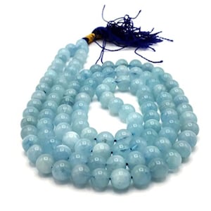 Aquamarine Mala Necklace, Gemstone Mala Necklace, Japa Mala Gemstone Prayer Beads