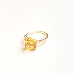 Natural Yellow Citrine Ring- Sterling Silver Engagement Ring- November Birthstone Ring- Citrine Ring