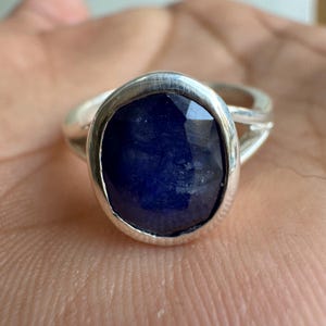 Sapphire Ring, Simple Blue Sapphire Sterling Silver Ring, Blue Gemstone Statement Ring, September Birthstone
