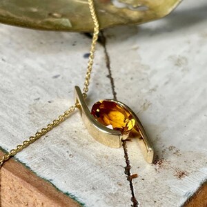 Citrine Pendant, Oval Cut 6, 7, 8 Carat Natural and Certified Citrine Pendant in Panchdhatu, November Birthstone Pendant, Gemstone Pendant