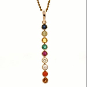Nine Gemstone Pendant- Navratan Pendant, Round 9 Precious Gemstone Pendant, Navratna pendant in Panchdhatu