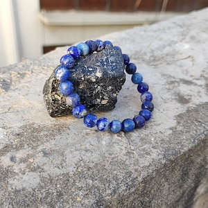 Lapis Lazuli Armband- Natürliches und zertifiziertes Rundes 8 mm und 10 mm Perlen Lapis Lazuli/ Lajward Dehnbares Armband