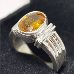 AAA Quality 3.90 Ct & 9.20 Ct Ceylon Unheated Certified Yellow Sapphire Allow in Sterling Silver Panchdhatu Ring, Chirstmas Gift Her