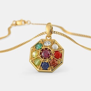 navratan pendant- nine gemstone pendant, 2.5 mm round gemstone, 9 gemstone pendant in panchdhatu, nine precious gemstone pendant