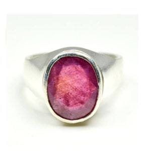 Rubí de piedra preciosa natural (4.25 Ratti - 9.25) en anillo de plata de ley genuine bold para hombres y mujeres