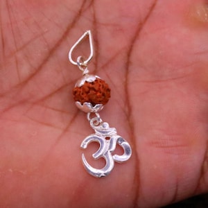 Rudraksha Pendant, 100% Natural and Certified Nepal 3, 4, 5, 6, 7 Mukhi/ Face Rudraksha Pendant With Om in 925 Sterling Silver Metal