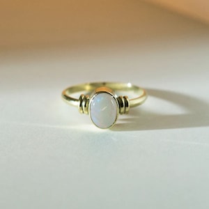 Opal Ring, Natural And Certified Oval Cut 1 to 4 Carat Australian Fire Opal Ring in Panchdhatu (Alloy), Dainty Opal Ring, October Birthstone