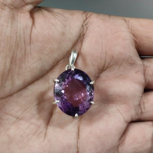 Large Amethyst Pendant- Natural Handmade AAA Quality 20 to 40 Carat Oval Cut Purple Amethyst Pendant in 925 Sterling Silver