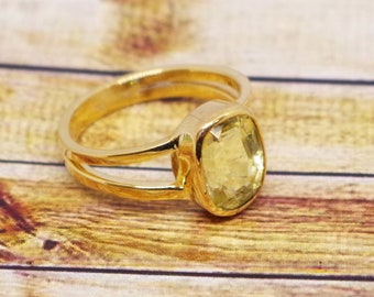 3.80 CT to 8.50 Ct AAA Quality Natural Certified Yellow Sapphire (Pukhraj) Panchdhatu Rashi Ratan Astrological Purpose Ring For Unisex