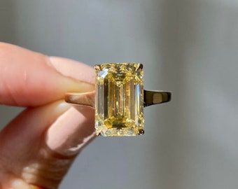 Natural Citrine Ring, Lab Certified 5 to 10 Carat Emerald Cut Yellow Colored Citrine Ring, November Birthstone Ring