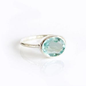 Genuine Natural Blue Topaz Ring handmade 925 Silver Ring - Oval Blue Topaz Ring, December Birthstone, Anniversary Birthday Gift