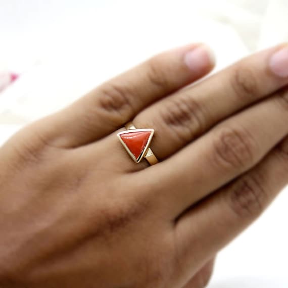 Red Coral Ring 100 Natural and Certified 3 to 9 Ratti Triangle